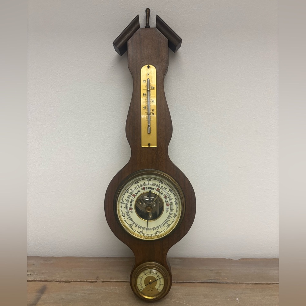 Vintage Barometer Germany Banjo Style Weather Station Thermometer 15 inches